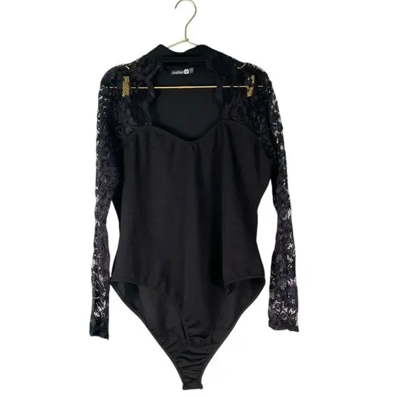 Boohoo Womans Plus Size Black Bodysuit with Lace Sleeves US 16 – (21) - Picture 1 of 9